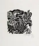Stefan Mrozewski, Kompozycja z koniem, 1947 r., 1947, drzeworyt, papier