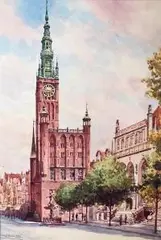Walter Ziegler, Widok Starego Miasta Gdańsk, akwarela, papier