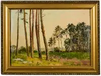 Leonard Winterowski, Pejzaż leśny, olej, tektura, 37