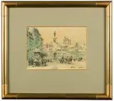 Plac Zamkowy z kolumną Zygmunta by Władysław Chmieliński, akwarela, papier, sold Dec 2019