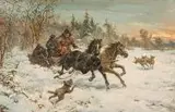 Zygmunt Kaczówka, Napad wilków, olej, tektura