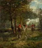 Karl Mohr, Polowanie par force, olej, płótno