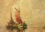 Rudolf Priebe, Dwie łodzie, olej, płyta