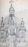 Nikifor Krynicki, Święty przed kościołem, ołówek, papier