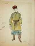 Jan Marcin Szancer, Projekt kostiumu męskiego, akwarela, ołówek, papier