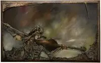 Jacek Mieliwodzki, Skrzypek, 1969 r., 1969, olej, płótno, metal, asamblaż