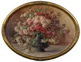 Bukiet goździków w wazonie by Mn sygnowany słaboczytelnie, olej, płótno naklejone na sklejkę, sold Dec 2019