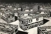 Mariusz Waras, M-CITY 754, 2014, 2014, spray, szablon, płótno