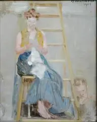 Jacek Malczewski, Malarz i modelka (na drabinie), 1904 r., 1904, olej, tektura, 40