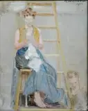 Jacek Malczewski, Malarz i modelka (na drabinie), 1904 r., 1904, olej, tektura, 40