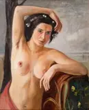 Akt, lat 20-te XX w. by Wlastimil Hofman, olej, sklejka, 65, sold Nov 2019