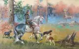 Święty Hubert by Jerzy Kossak, olej, tektura, sold Nov 2019