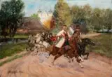 Wesele krakowskie by Jerzy Kossak, olej, tektura, 50, sold Nov 2019