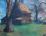 Teodor Grott, Kościółek, 1909 r., 1909, olej, płótno naklejone na tekturę, 26