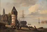 Herman Meyerheim, Port nad Morzem Bałtyckim, olej, płótno