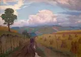 Ludwik Leszko, Pejzaż, 1941 r., 1941, olej, tektura, 48