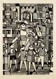 Bożena Majewska, Przedszkolanka, 1967 r., 1967, drzeworyt, papier