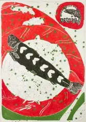 Marek Sobczyk, Co?-znana marka (dar czystych wód-pstrąg) czym?- reklamą, 2006 r., 2006, tempera jajkowa, tektura