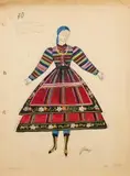 Jan Marcin Szancer, Dziewczyna w niebieskiej chuście, w stroju lubelskim, ołówek, akwarela, gwasz, papier, 30