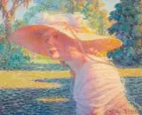 Eugeniusz Urbański-Nieczuja, Dama w alei parkowej, 1922 r., 1922, olej, tektura, 51