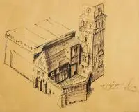 Architektura średniowieczna by Wiktor Zin, tusz, papier, sold Oct 2019