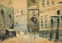 Z. Węgliński, Widok na Rynek Starego Miasta w Warszawie, akwarela, papier