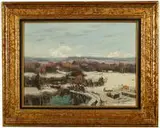 Basile Poustochkine, Pejzaż zimowy, olej, papier, 35
