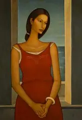 Roman Zakrzewski, Kobieta na tle okna, 1998 r., 1998, olej, płótno