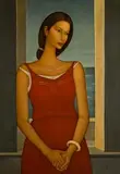 Roman Zakrzewski, Kobieta na tle okna, 1998 r., 1998, olej, płótno