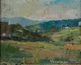 Pejzaż by Władysław Kurpiel, olej, karton naklejony na płytę, sold Oct 2019