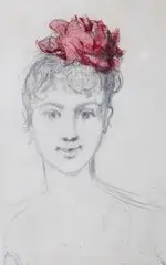 Józef Brandt, Portret córki artysty, Anieli, l. 1897–1898, akwarela, ołówek, papier, 17