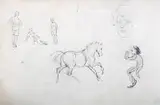 Karol Kossak, Szkic konia, głowy kobiecej, praca dwustronna, ołówek, papier