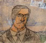 Portret mężczyzny by Nikifor Krynicki, kredki, papier, sold Oct 2019