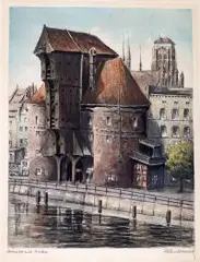 Paul Kreisel, Gdańsk - Żuraw, litografia, papier
