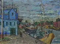 Roman Szczerzyński, Ustka - Port I, 1962 r., 1962, olej, płyta