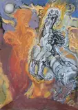 Ognisty koń by Zdzisław Lachur, tempera, płyta, sold Sep 2019