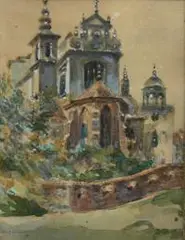 Kościół św. Anny w Warszawie by Marian Puchalski, akwarela, papier, 14, sold Sep 2019