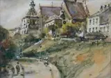 Marian Puchalski, Ulica Podwale i klasztor Dominikanów w Lublinie, akwarela, papier