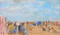 Plaża w Deauville by François Gall, olej, płótno, 27, sold Sep 2019