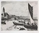 Berthold Hellingrath, Plaża w Sopocie, 1923 r., 1923, akwaforta, papier, 15