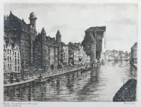 Paul Kreisel, Nad Motławą, akwaforta, papier, 24
