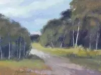 Jan Gasiński, Pejzaż z drogą, gwasz, płyta, 20