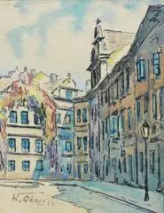W. Górski, Widoki Warszawy: Stare Miasto, Zamek Królewski, Kamienne Schodki, akwarela, tusz, papier, dwa widoki 12