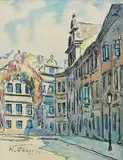 W. Górski, Widoki Warszawy: Stare Miasto, Zamek Królewski, Kamienne Schodki, akwarela, tusz, papier, dwa widoki 12