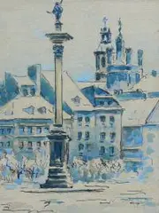 W. Górski, Widoki Warszawy: Kolumna Zygmunta, Wejście do kościoła św. Krzyża, Stare Miasto, akwarela, tusz, papier, dwa widoki 12