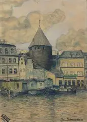 K. Froese, Baszta Łabędź w Gdańsku, 1931 r., 1931, akwarela, papier