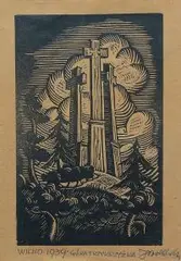 Józef Bodziński, Góra Trzykrzyska, 1939 r., 1939, drzeworyt, papier, 24