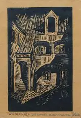 Józef Bodziński, Dziedziniec Mickiewicza, 1939 r., 1939, drzeworyt, papier, 24