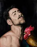 Szymon Kurpiewski, Man and the rooster, 2019, 2019, olej, płótno