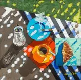Dawid Schab, Kawa, croissant i papieros, 2019, 2019, olej, płótno